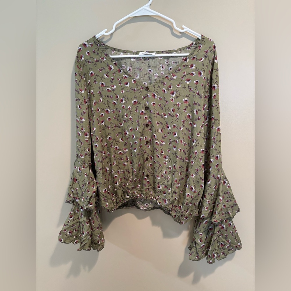 Floral Green Blouse size large